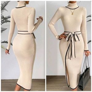 New Luxe Wrap Front Bodycon Ribbed Knit Dress Long Midi Cream Ivory Black